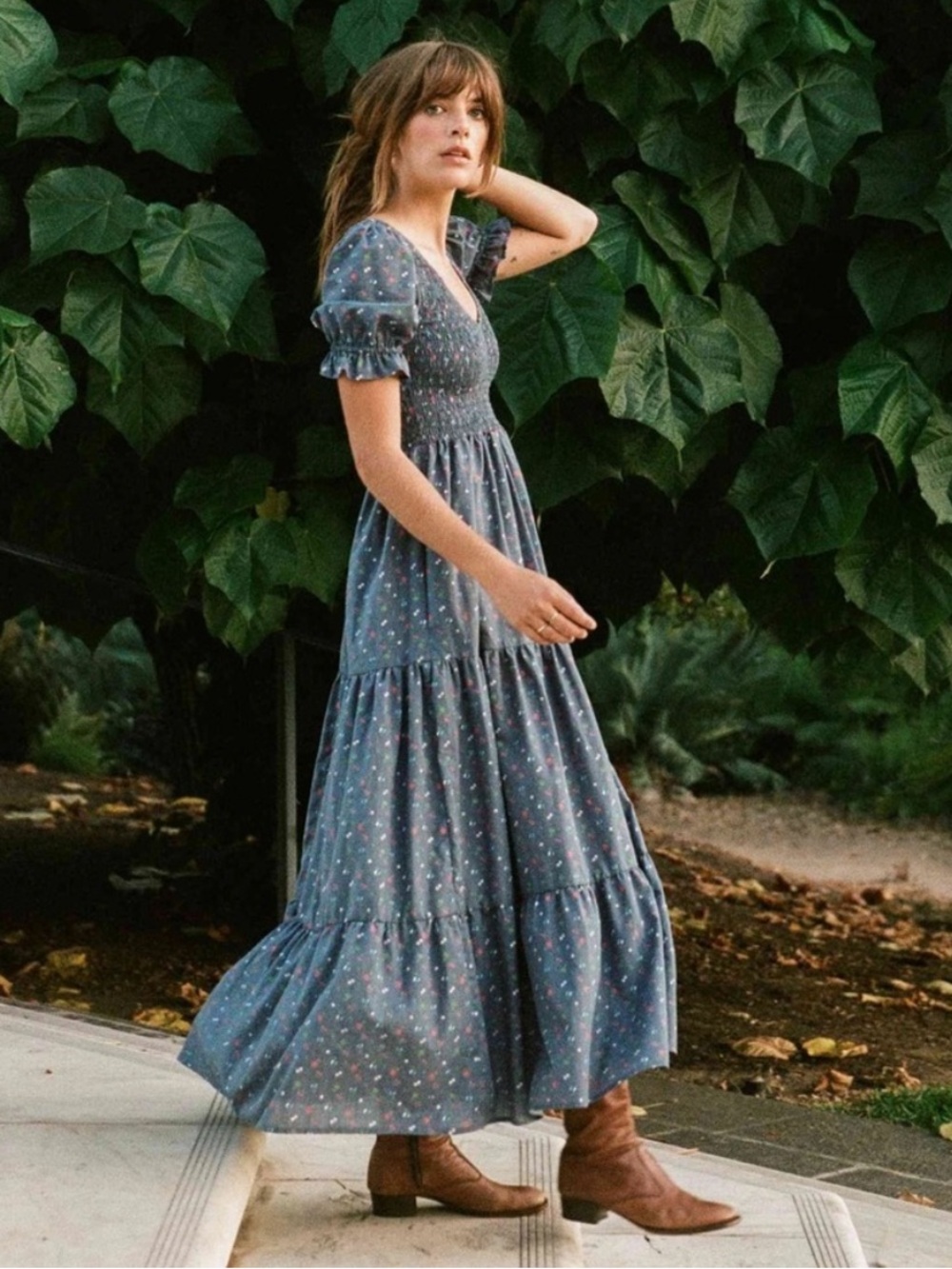 Christy Dawn || The Brooklyn Dress in Lapis Field Smocked Blue Floral